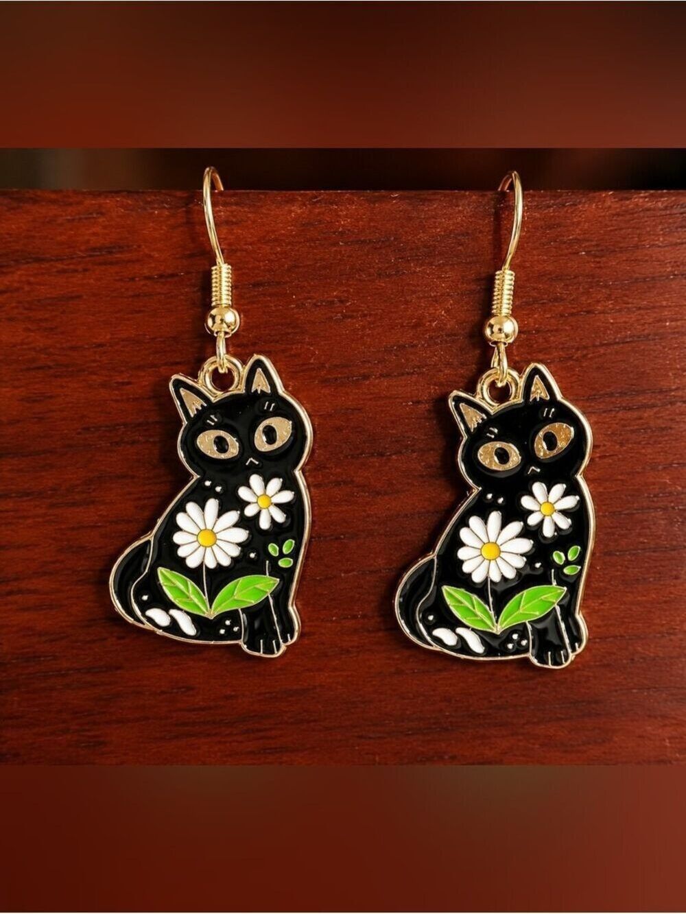 BLACK Cat Earrings Loaded with Spring Flowers